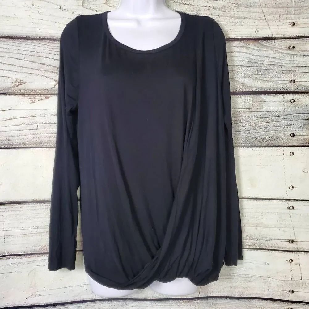 Vocal USA Women’s Black Long Sleeve Draped Hem Top Size Medium